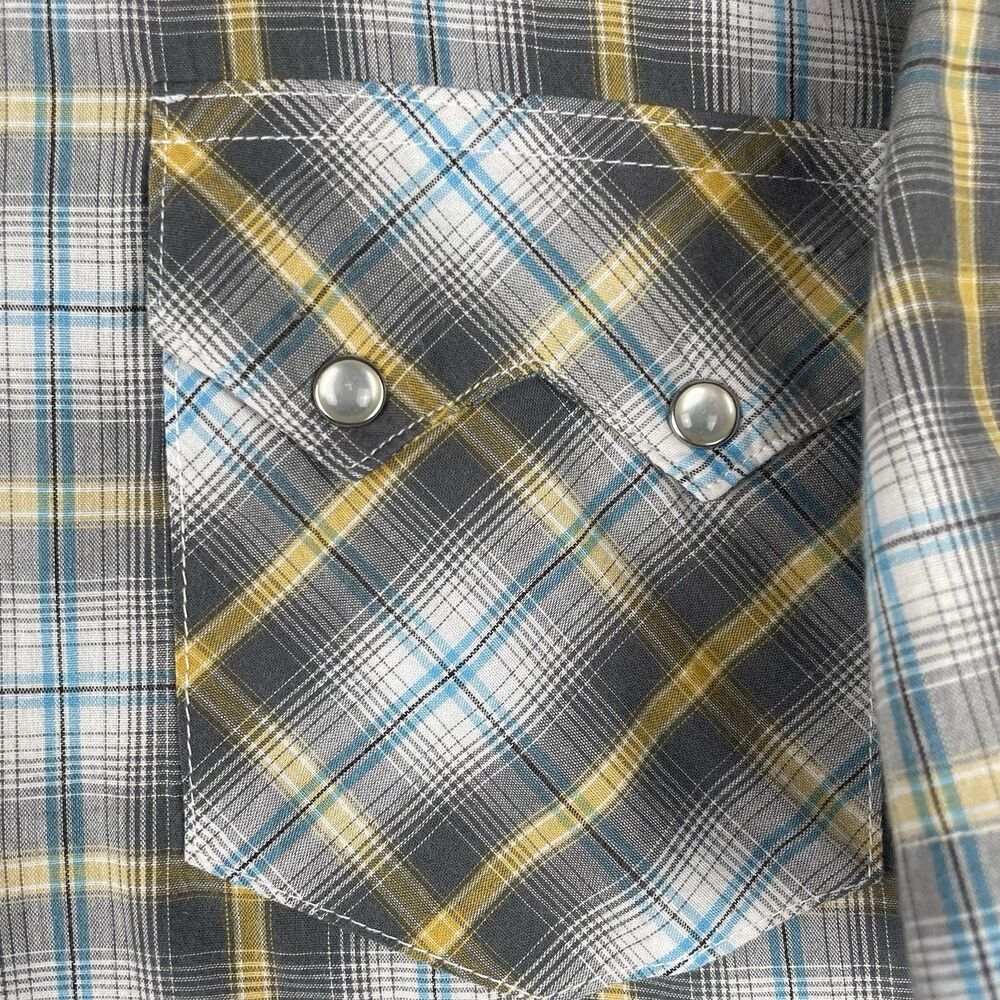 Wrangler Western Men's L/XL Pearl Snap Short Sleeve Plaid Shirt Single Stitch - Picture 3 of 7